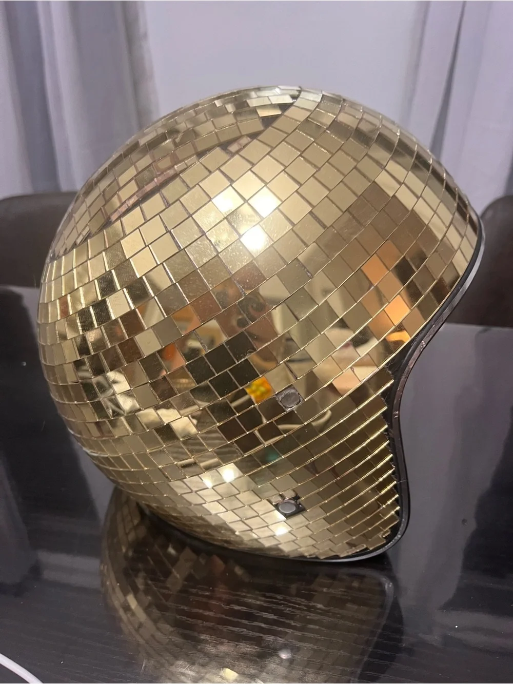 Gold Helmet with Mirrored Tile Design